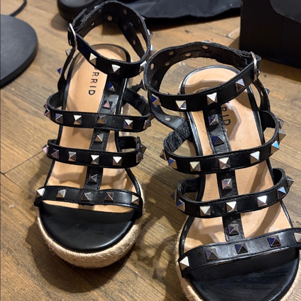 torrid Black Studded Espadrille Wedge Sandals